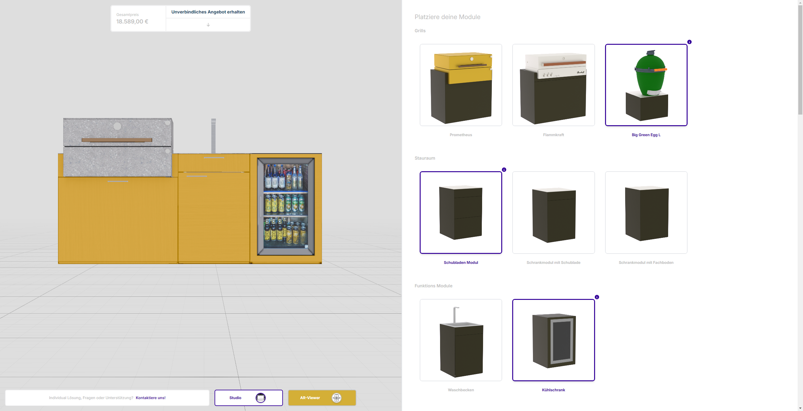 Outdoor kitchen configurator